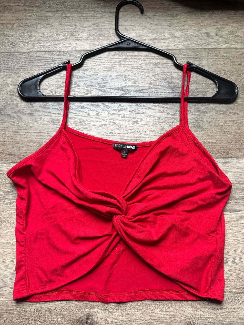 Fashion Nova Red Twist-Knot Spaghetti Strap Crop Top